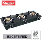 Khaitan 3 Burner BP-JIO Black MS Frame Toughened Glass Manual Gas Stove (3 Burners)