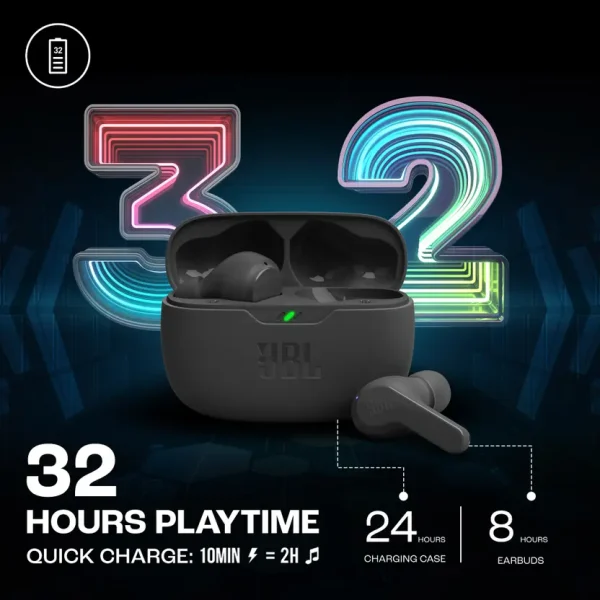 JBL Wave Beam TWS, 32Hr Playtime, IP54, Smart Ambient & TalkThru Mode, JBL App Bluetooth Headset (Black, In the Ear)